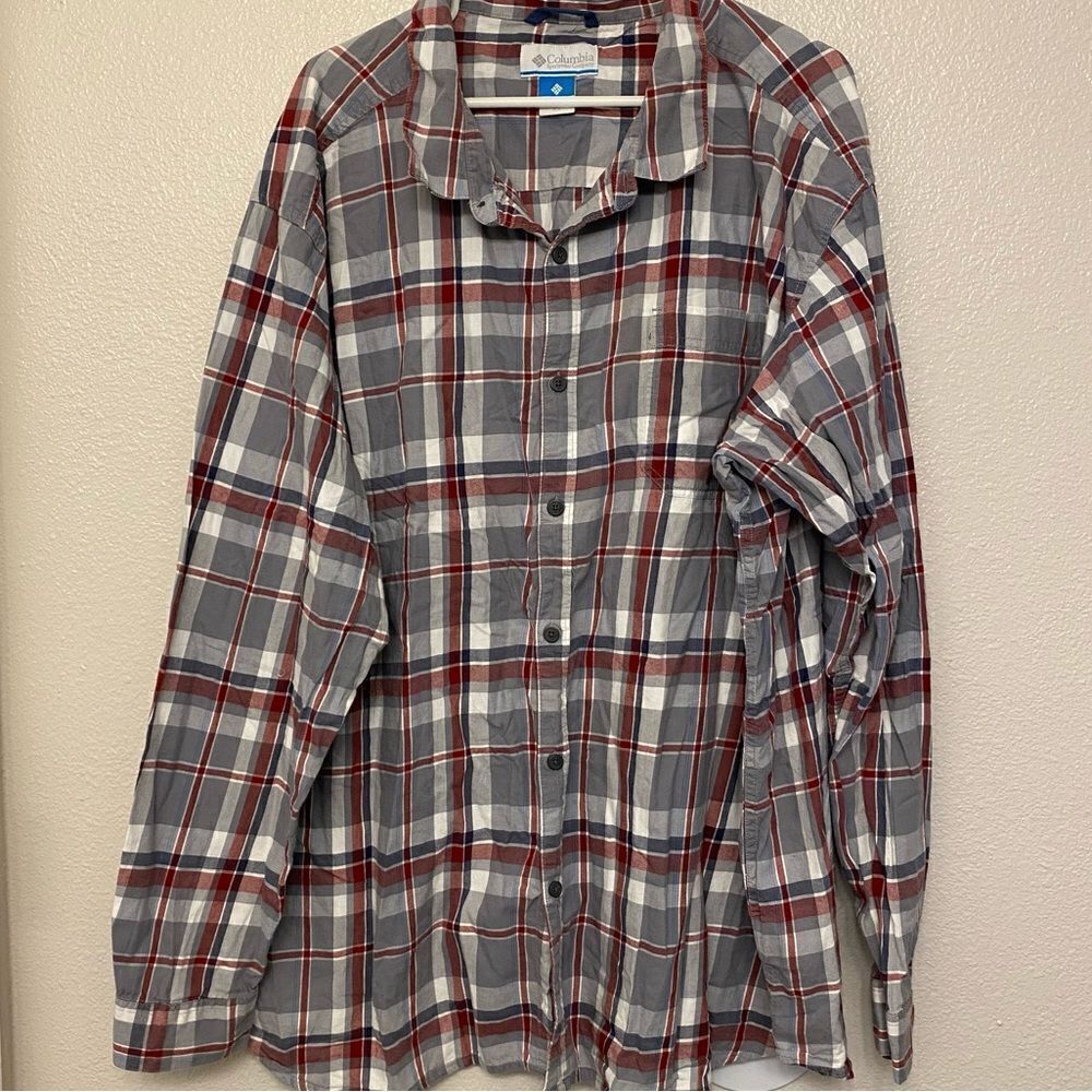 Columbia mens Burgundy gray 100% cotton plaid Long Sleeve button up Shirt-4X